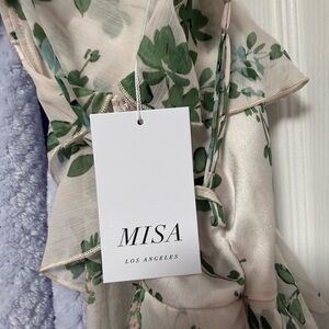 MISA Los Angeles Green and Cream Floral Dress